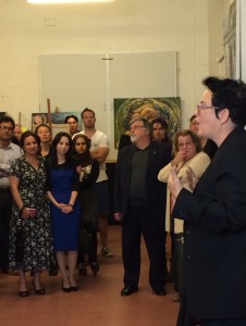 Roya (in the blue dress) and daughter Azizeh (to her left) at the 'Conference of the Birds' art exhibition