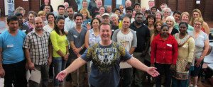 A group of regular users enjoying the Hub's facilities.