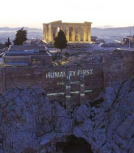Acropolis lit up to highlight refugee plight